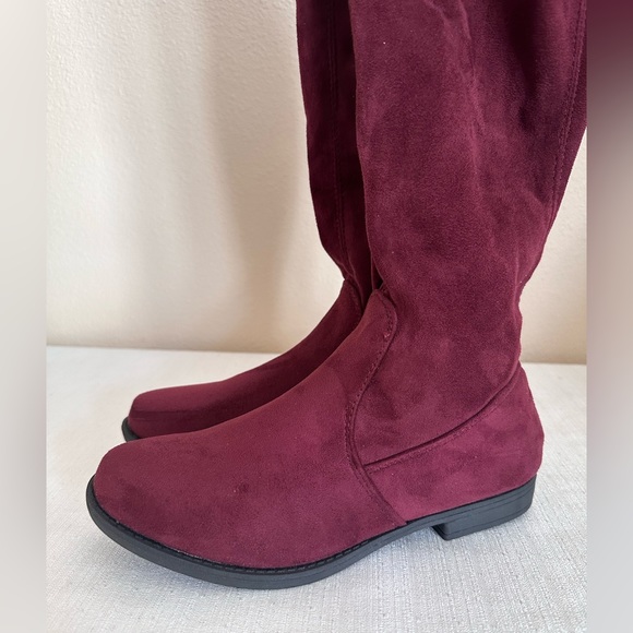 New TOP Moda Wine Microsuede Over The Knee Flat Boots Women’s 6.5 - Picture 2 of 14